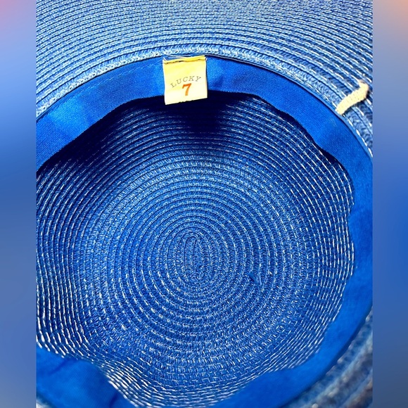 Gorgeous Blue Sun Hat with Colorful Edging and Scarf By Lucky 7 - EUC - - Picture 5 of 5